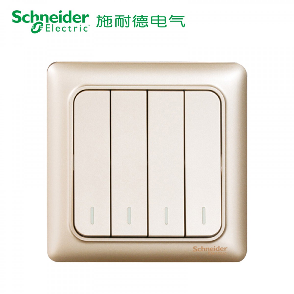 施耐德 开关面板 四开四位四联单控 墙壁电源开关插座面板 睿意金