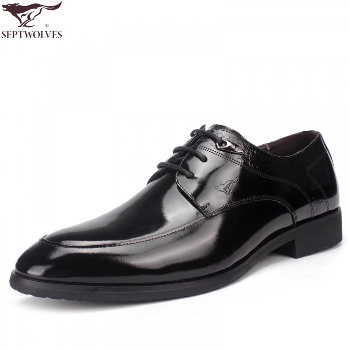 七匹狼 皮鞋新款头层牛皮系带商务正装男鞋亮面漆皮真皮结婚鞋子
