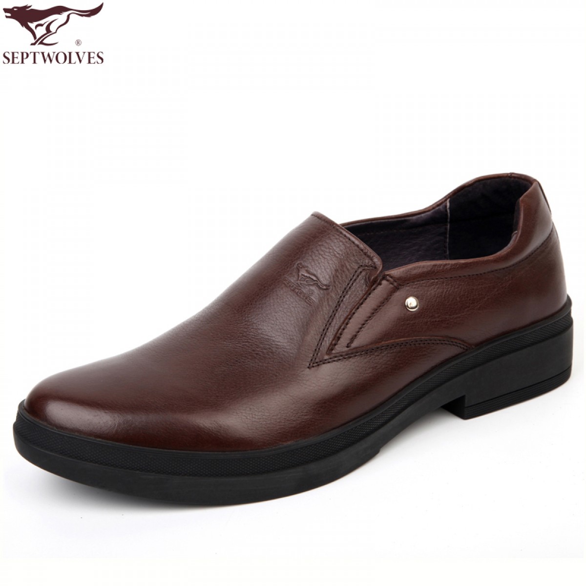 七匹狼男鞋新款头层牛皮男士商务休闲皮鞋懒人套脚真皮耐磨鞋