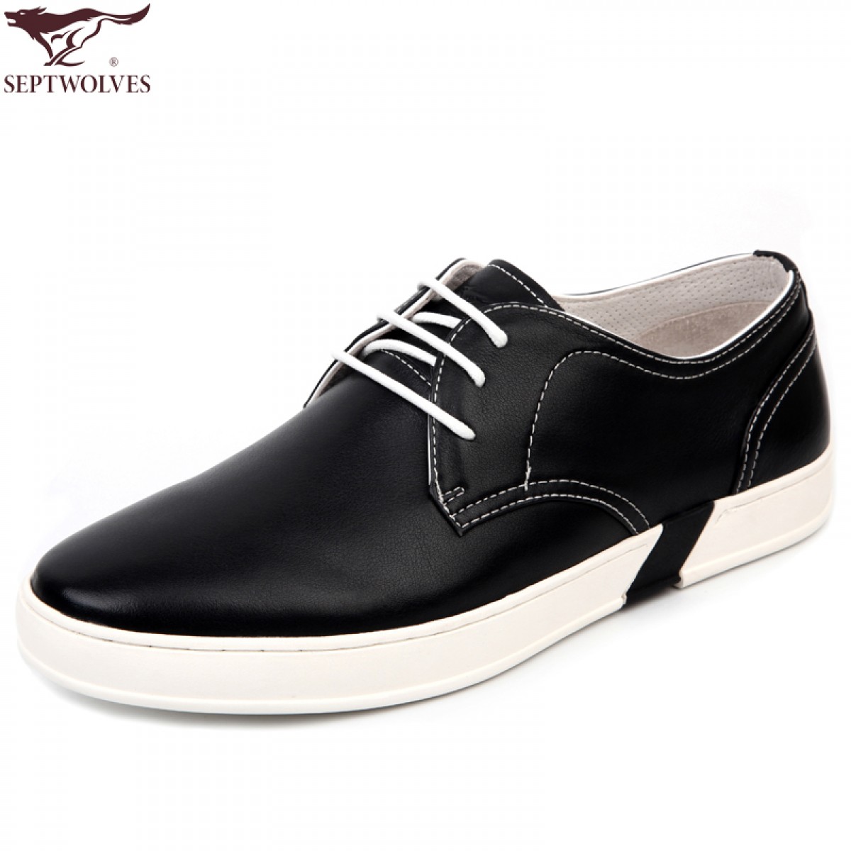 七匹狼 男鞋新款头层牛皮商务休闲皮鞋时尚系带真皮潮流白底鞋子