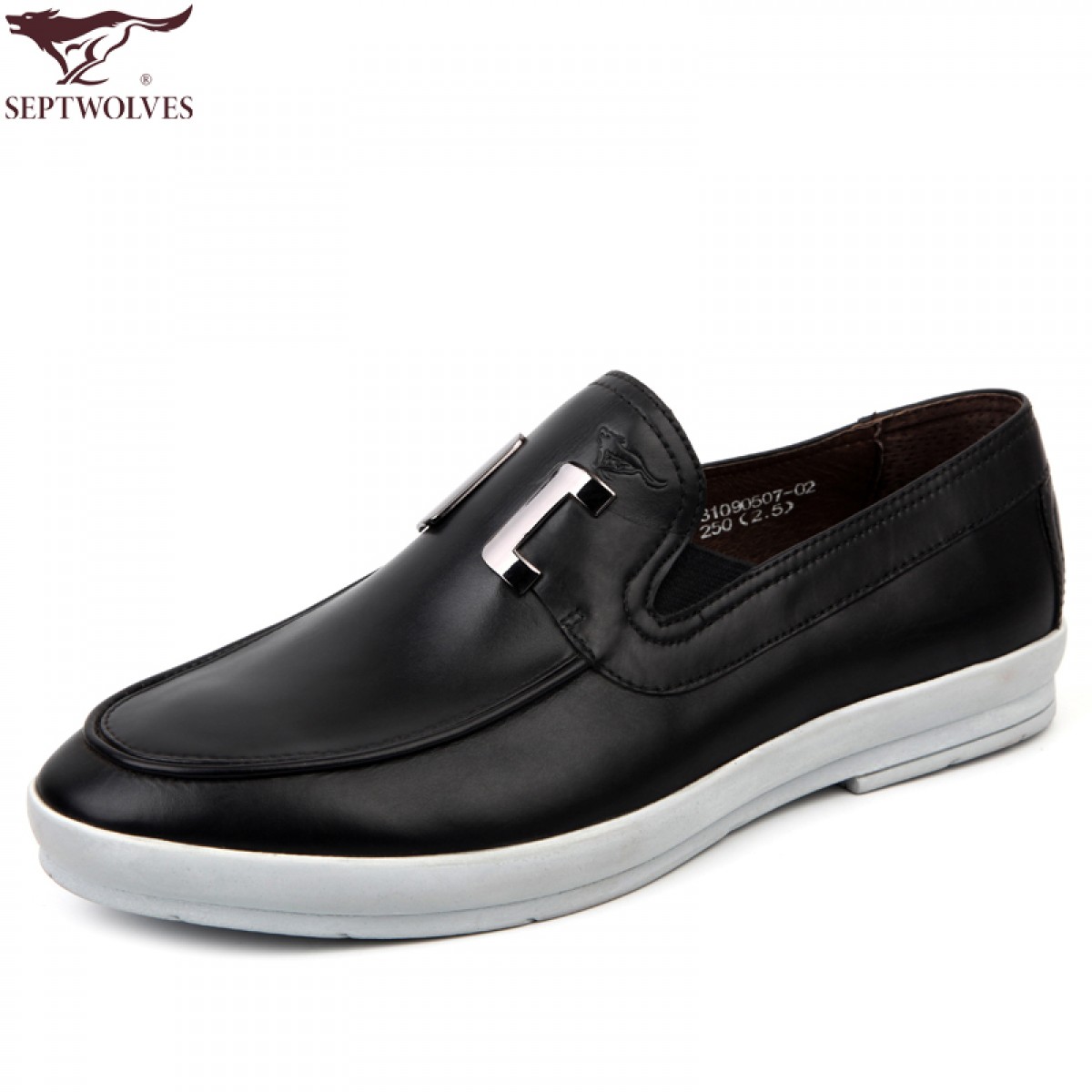 七匹狼 男鞋新款头层牛皮时尚休闲皮鞋套脚真皮平底男士鞋子