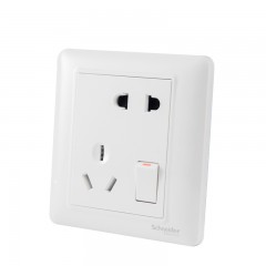 施耐德 开关插座86型家用墙壁面板二三极带开关一开五孔10A睿意白