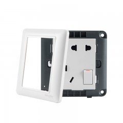 施耐德 开关插座86型家用墙壁面板二三极带开关一开五孔10A睿意白