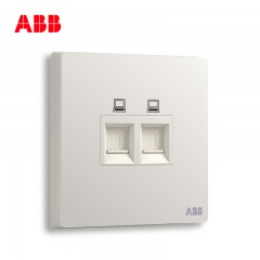ABB 开关插座无框轩致雅典白墙壁86型插座面板双电脑插座AF332