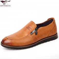 七匹狼 男鞋新款复古头层牛皮男士时尚休闲软底软面真皮皮鞋子