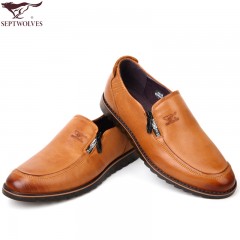 七匹狼 男鞋新款复古头层牛皮男士时尚休闲软底软面真皮皮鞋子