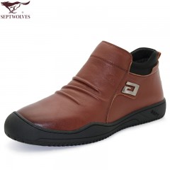 七匹狼 棉鞋冬季头层牛皮男士真皮加绒保暖高帮真皮拉链毛皮鞋
