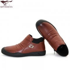 七匹狼 棉鞋冬季头层牛皮男士真皮加绒保暖高帮真皮拉链毛皮鞋