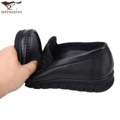 七匹狼 男鞋新款头层牛皮软底软面休闲耐磨套脚真皮皮鞋子