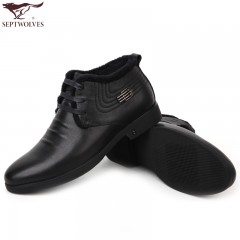 七匹狼 男鞋冬季新款毛绒内里时尚休闲保暖高帮系带男士皮棉鞋