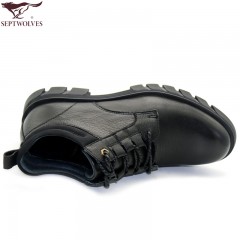 七匹狼 棉鞋冬季新款休闲高帮加绒保暖头层牛皮真皮男鞋毛皮鞋