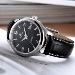 天王  表机械表男表皮带手表皮带休闲男士防水腕表黑色GS5750