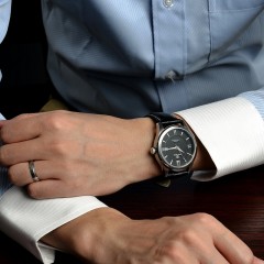 天王  表机械表男表皮带手表皮带休闲男士防水腕表黑色GS5750