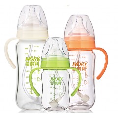 爱得利 奶瓶婴儿宽口宝宝奶瓶Tritan特丽透带手柄吸管耐摔奶瓶塑料