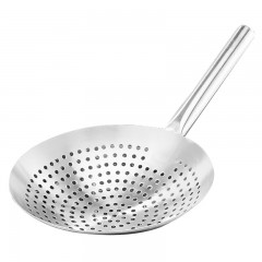 特美居 不锈钢大漏勺商用厨房油炸捞面漏网漏勺油鼓笊篱漏瓢 厨师沥水漏油勺焯水捞勺 钢柄油漏勺30cm（中号） 单位：个