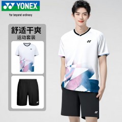 YONEX尤尼克斯羽毛球服比赛训练男款运动短袖短裤套装110095BCR白（XL-2XL码）单位：套