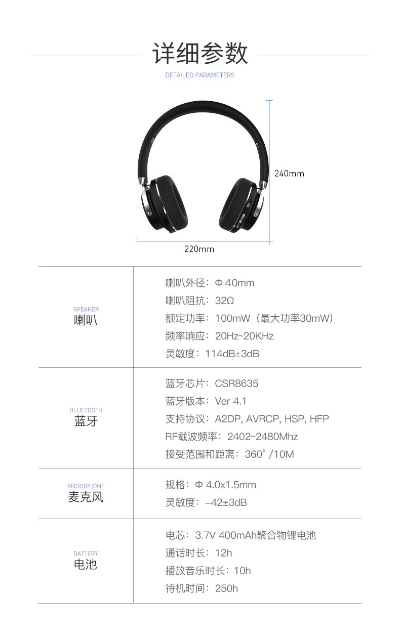 森麦 头戴式蓝牙耳机 手机无线可折叠音乐耳麦 sm-bt680